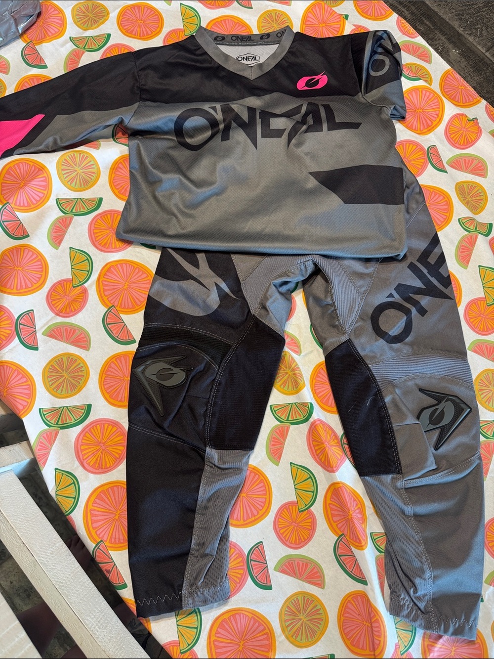O'NEAL Kids Gray and Black MX Riding Set with Pink Accent